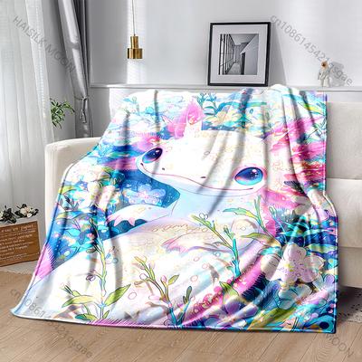 1PC Pink Axolotl with Flowers Print Adult Children Warm Blankets Home Travel Car Soft and Comfortable Suitable for All Seasons