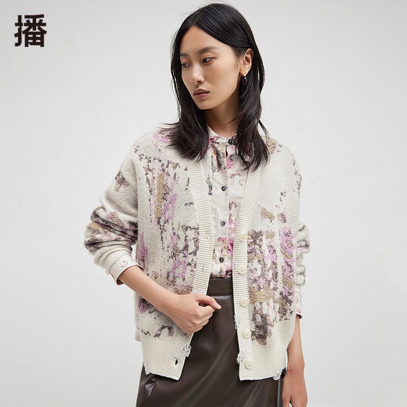 

Broadcast Houzichao Embroidered Print V-Neck Knit Cardigan L