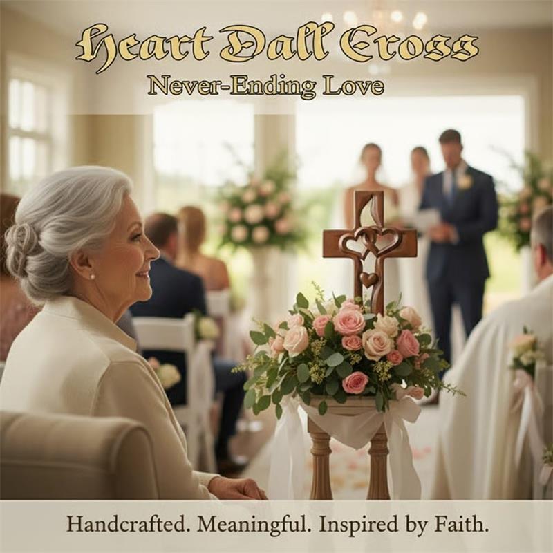 Hand-Carved Intertwined Hearts Wooden Cross, Hanging Hand Carved Marriage Cross