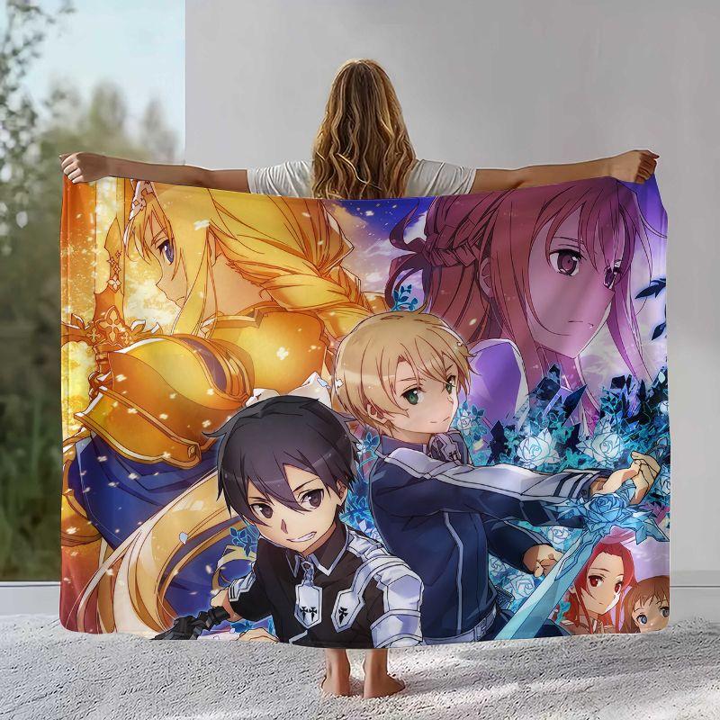 Cartoon Sword Art Online SAO Novel Flannel Blanket,Ultra Soft Warm Plush Throw for Home Bedroom Bed Sofa Camping Picnic gift
