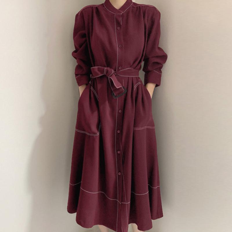 ZANZEA Women Casual Round Neck Solid Color Long Sleeve Loose Dress