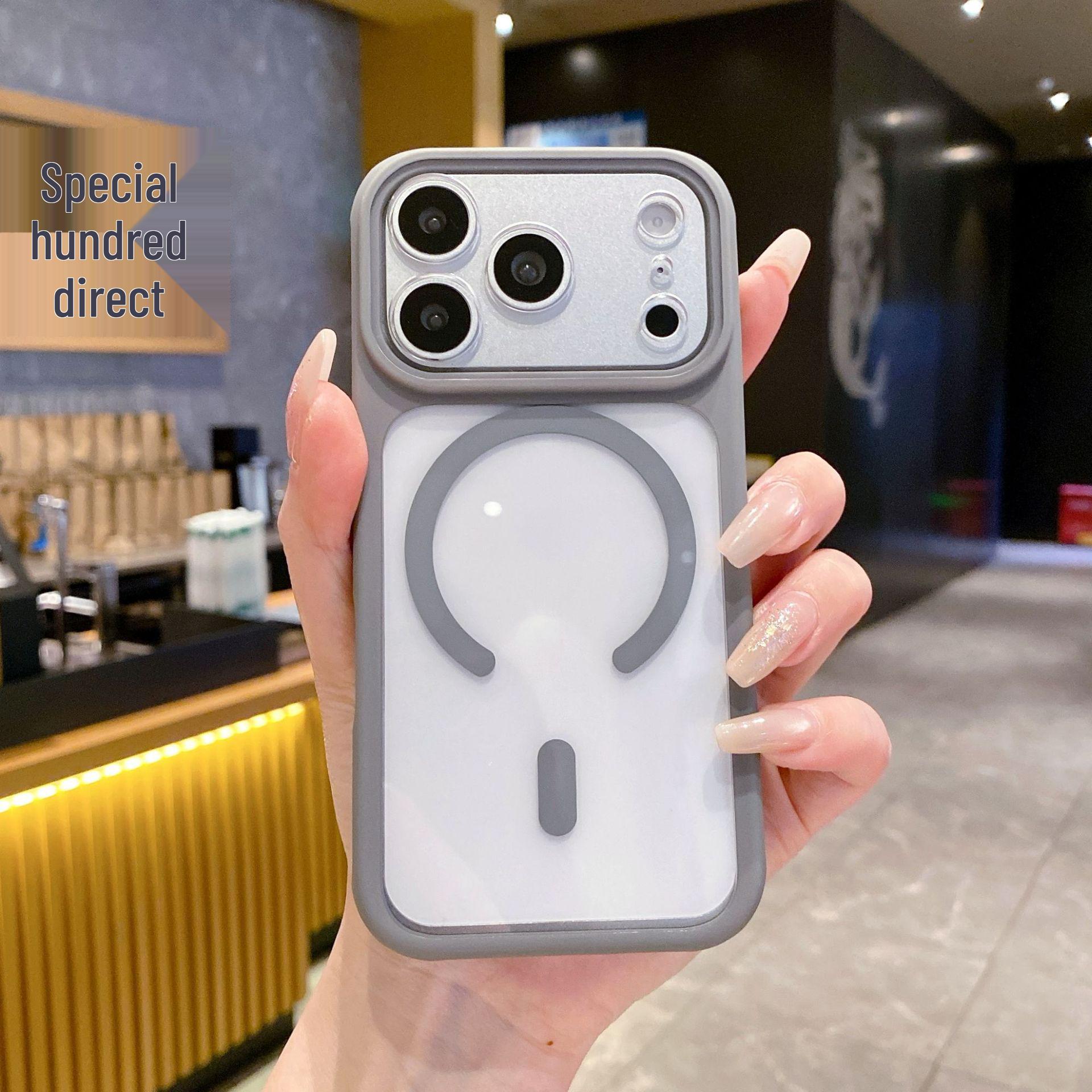 

Magnetic Transparent Full-Coverage Drop-Proof Case for iPhone 17 / Apple 16 Pro Max Lens 16 сірий колір