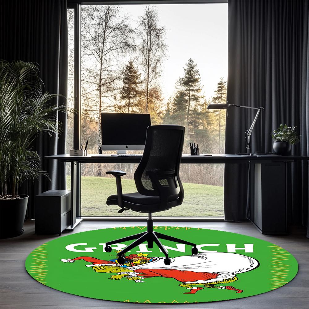 Grinch Printed Round Rug Carpet Chair Rug Area Rug Entryway Doormats,for Office Chair Living Room Bedroom Kitchen Room.