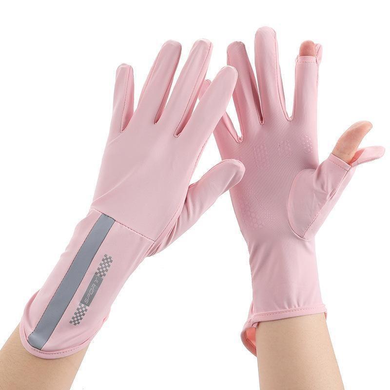 Sunscreen gloves women's UV protection thin summer ice silk fashion hand sleeves outdoor cycling leaking finger sunscreen gloves