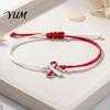 Breast Cancer Awareness Jewelry 2 Pcs Bracelets, Adjustable Braided String Unisex Cord Bracelet Bracelets with Ribbon Charm, Inspirational Gifts