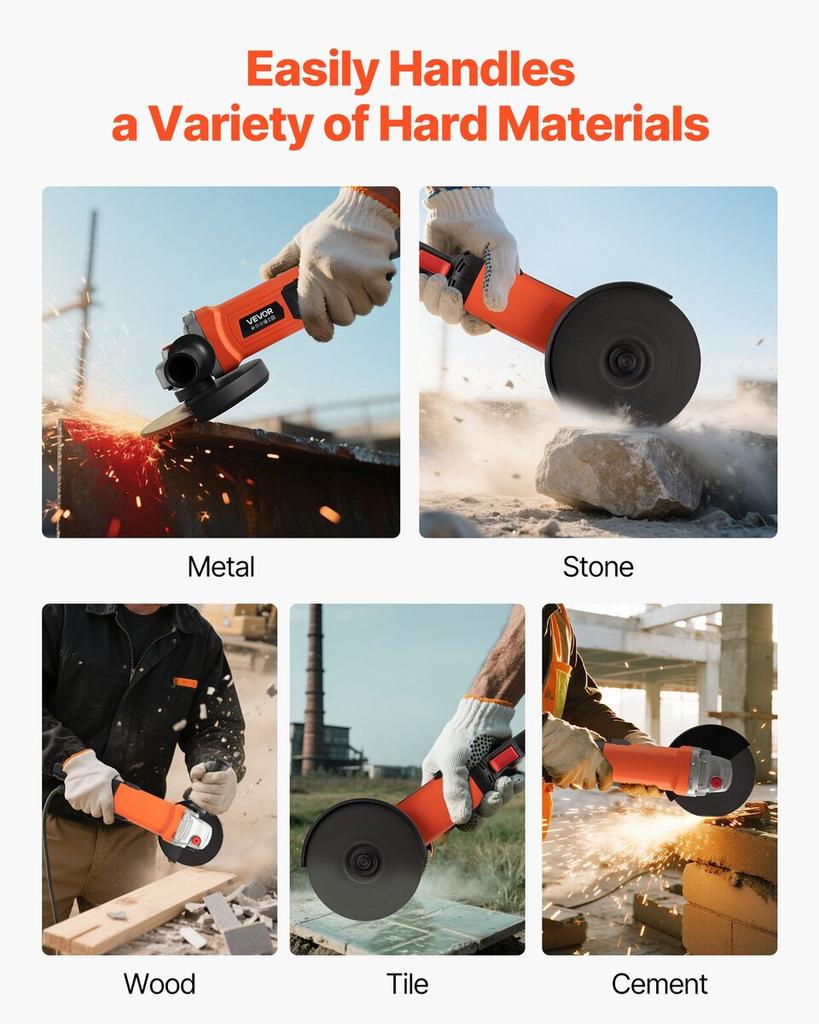 Angle Grinder, 177.8mm Electric Grinder Power Tool, 8.2Amps 8500RPM High-Speed Corded Angle Grinders with Adjustable Dust Guard for Metal Grinding,