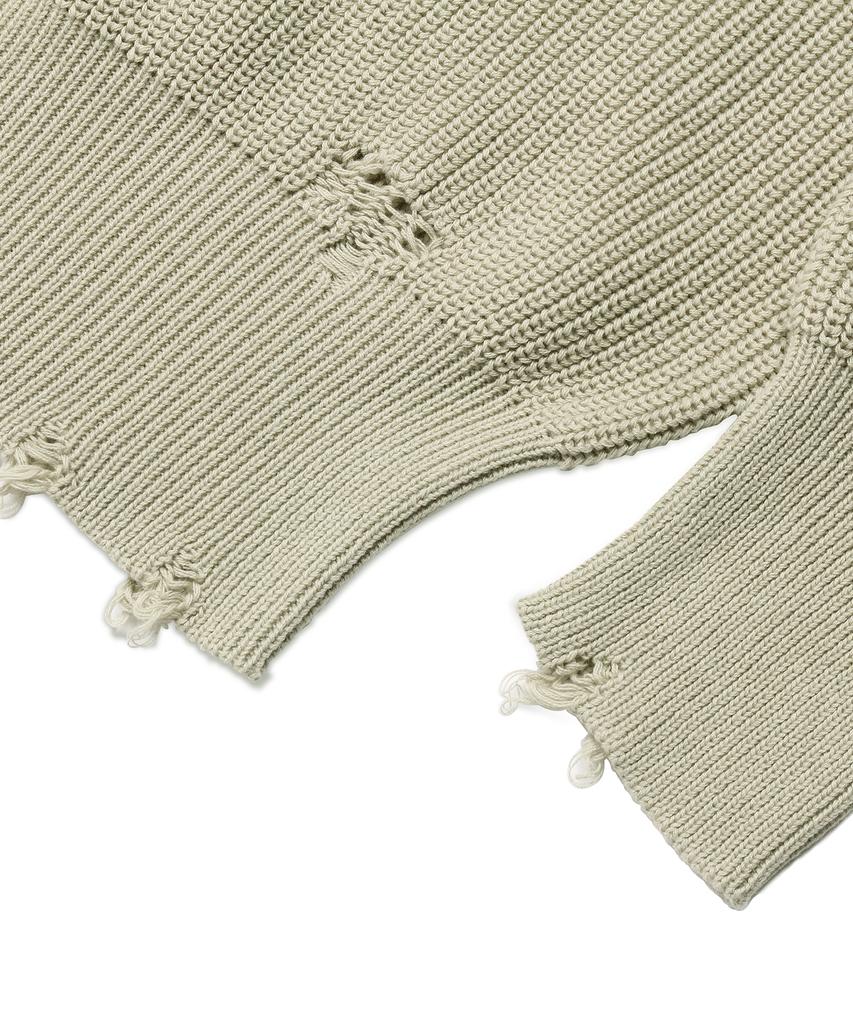 DOFFJASON Leather Patched Damaged Knit L.Green