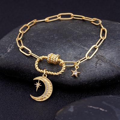 Nidin 17 Styles Light Luxury Copper Zircon Star Moon Pendant Bracelets For Women Men Link Chain Bracelets Geometric Jewelry