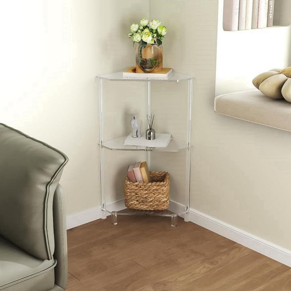 Acrylic End Table, 3-Tier Corner Side Table, Corner Coffee Table for Living Room, Bedroom, Bathroom Balcony, Rack Storage Shelf