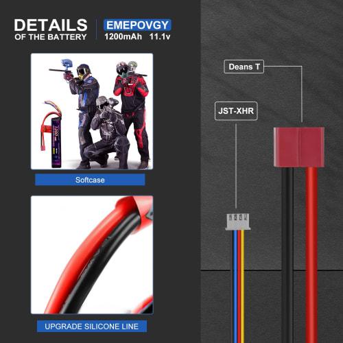 11.1V LiPo 1200mAh 3S 20C LiPo Battery for Electric Guns with Deans Plug