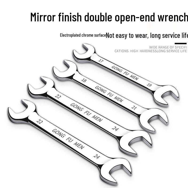 Dual Open-End Wrench Set 12-14-17: Double-Ended Large & Small Spanner Tool.