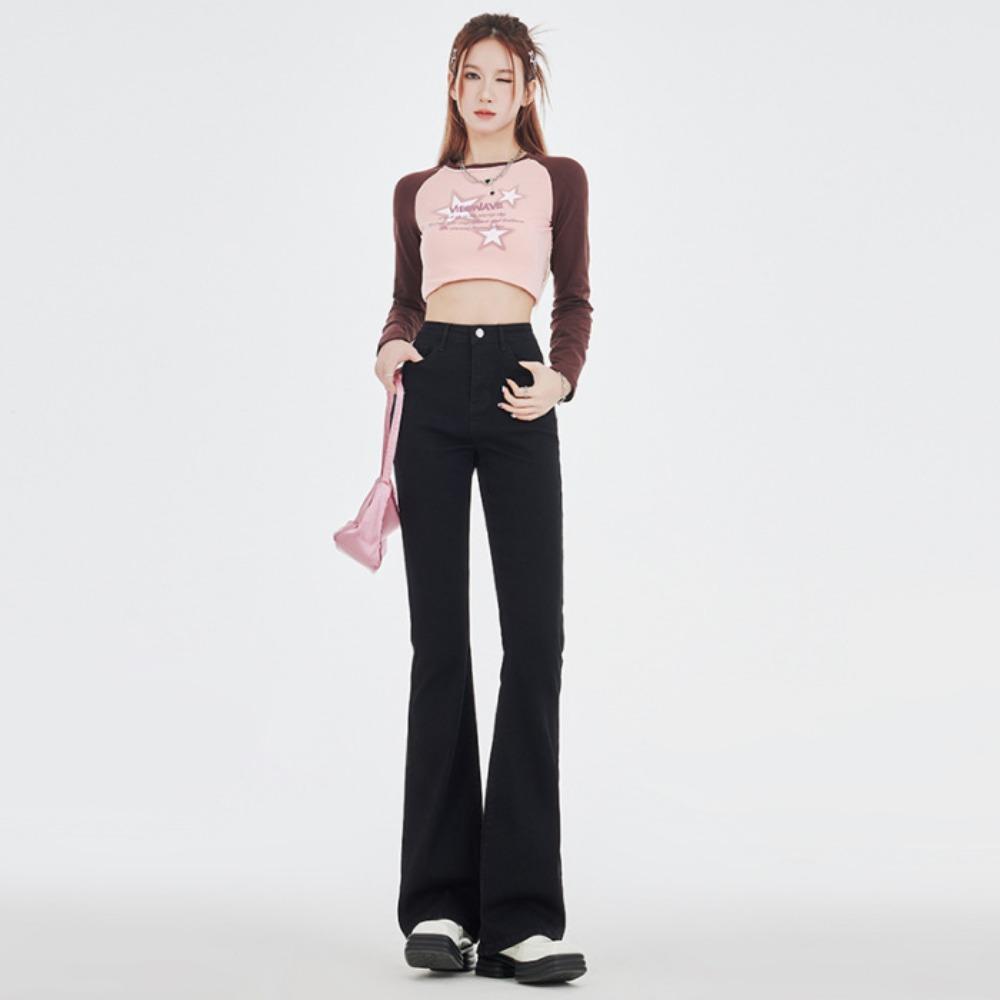 Casual High-waisted Micro-flared Jeans for Women's 2025 New Spring and Autumn Elastic Slim-fitting Horseshoe Pants
