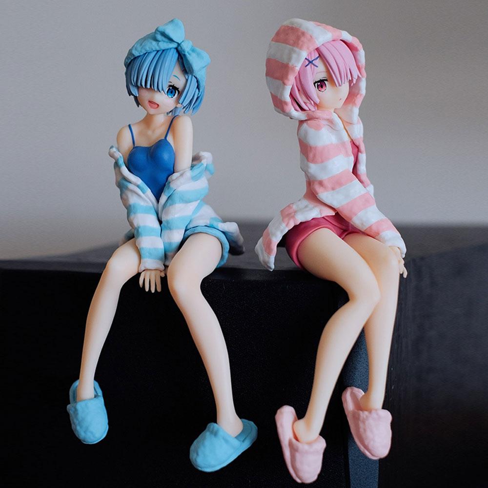 14CM Anime Re:Vida En Un Mundo Diferente Desde Cero Figura Ram Y Rem Pijamas Fideos Instantáneos Presionar Posición Sentada Modelo Anime