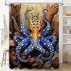 Octopus Shower Curtain Underwater Marine Animal Print 3D Waterproof Fabric Bathroom Decor Blue Yellow Colorful Large
