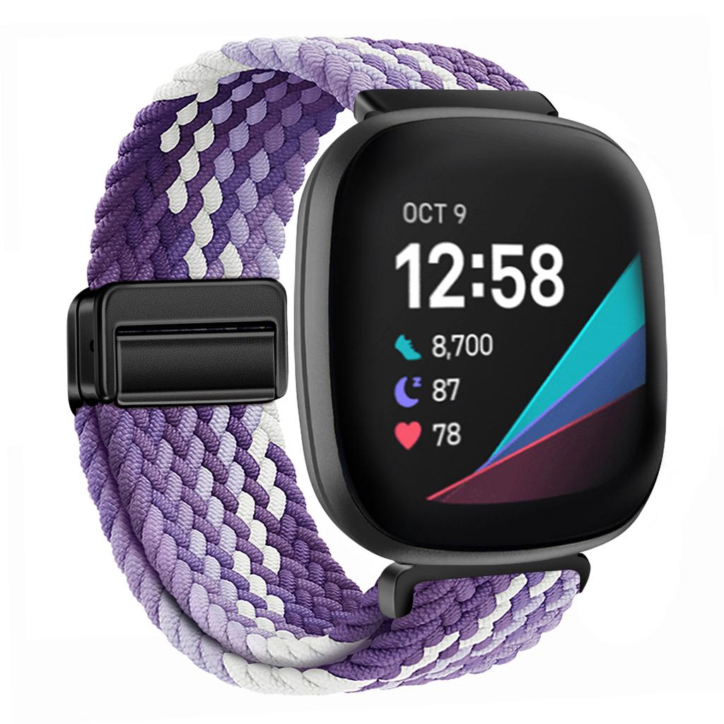 Nylon Braided Loop Strap For Fitbit Versa 4/3 Adjustable Metal Magnetic Bracelet Wristband For Fitbit Sense 2/1 Band Accessories