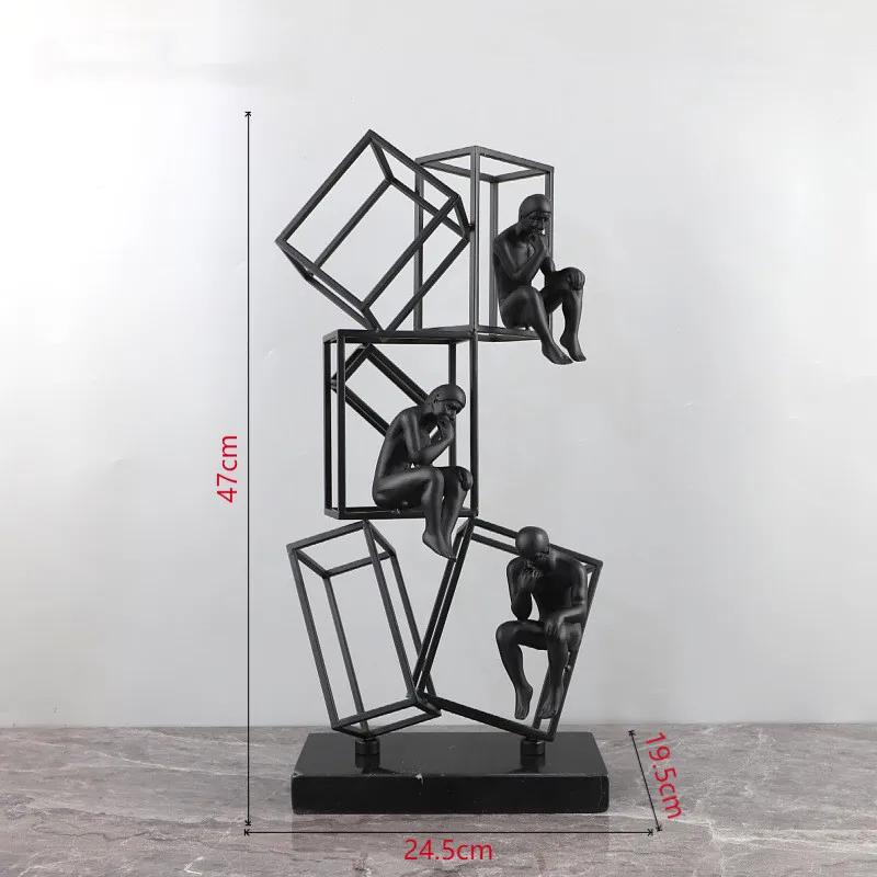 Minimally Abstract Metal Frame, Thinker, Character Art Decoration, Decoration, Living Room Sculpture, Home Decoration