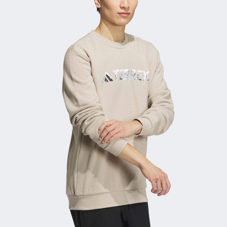 Adidas Graphic Crew Sweatshirt Outdoor Sports Round Neck Pullover Men Sweatshirt Beige IT8844