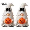 Cute Dark Style Decor Halloween Ghost Gnome Figurine, Creative Pumpkin Desk Ornament, 3D Printed Miniature Landscape Props Mini Statue for Home Shelf
