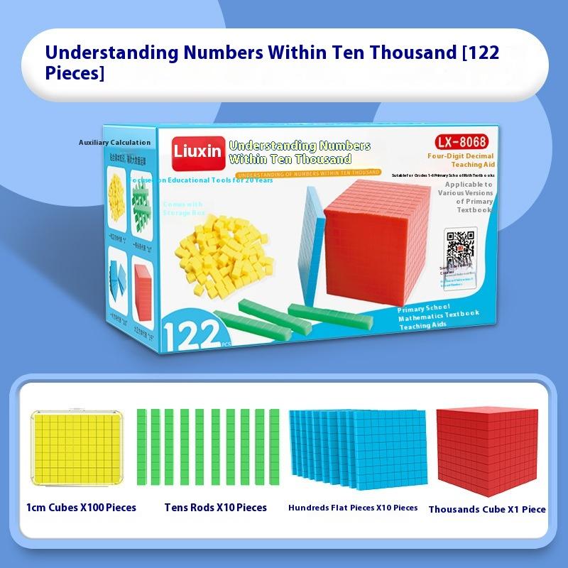 1 Set Kids Math Plaything Ten Hundred Thousand  Complete Kit Math  Plastic Base Toys Counting Cubes Games