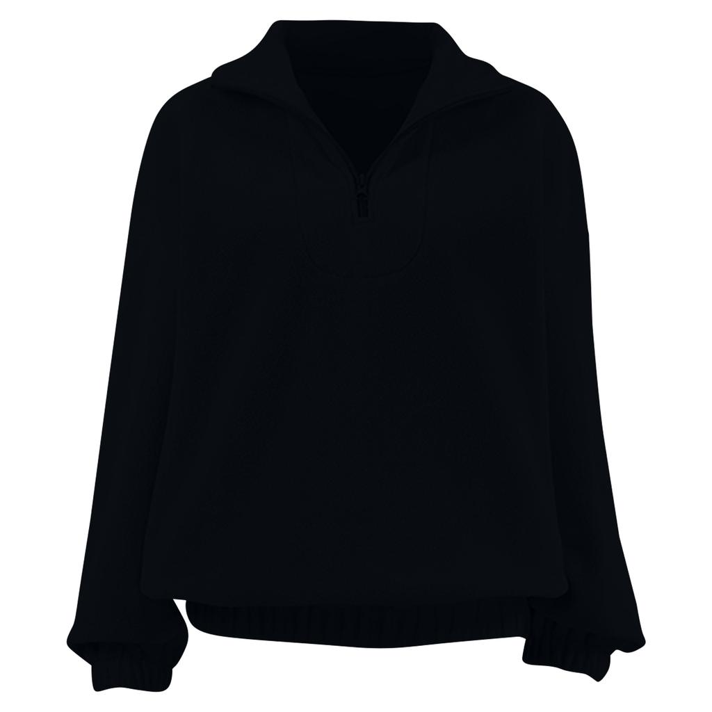 Women's Fashion Fleece-Lined Loose Pullover Solid Color Zipper Long-Sleeve Sweatshirt