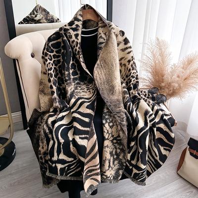 European and American New Leopard Print Scarf Thickened To Keep Warm, Autumn and Winter Outer Shawl Double-sided Imitation Cashmere