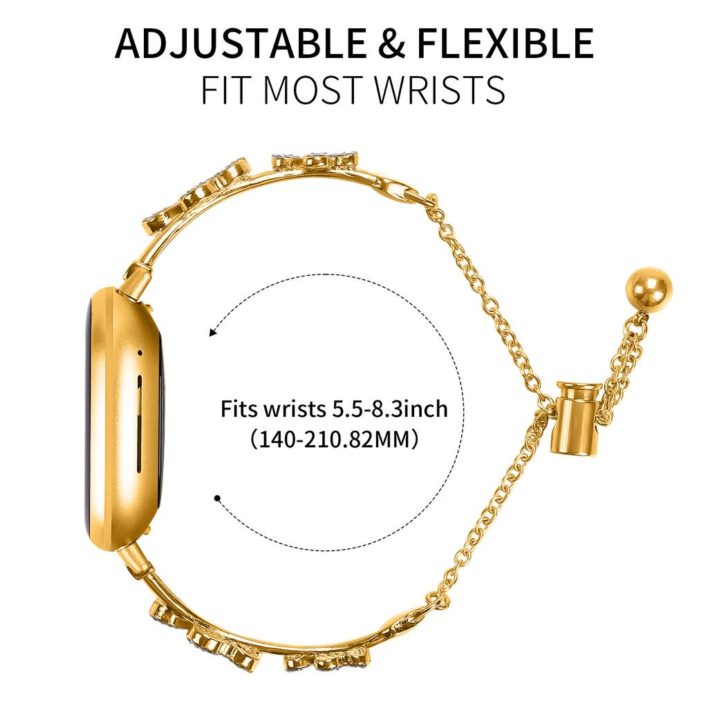 Metal Band Heart Clover Decor For Fitbit Versa 3/Sense Watch Bracelet Replacement