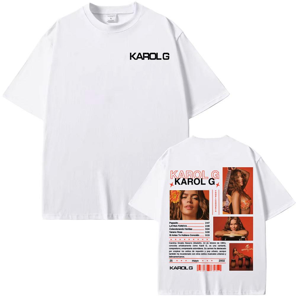 Karol G Tropicoqueta New Album 2025 Cover Tee Shirt Men Women Harajuku Retro High Street T-shirt Summer Tops Pure Cotton T Shirt