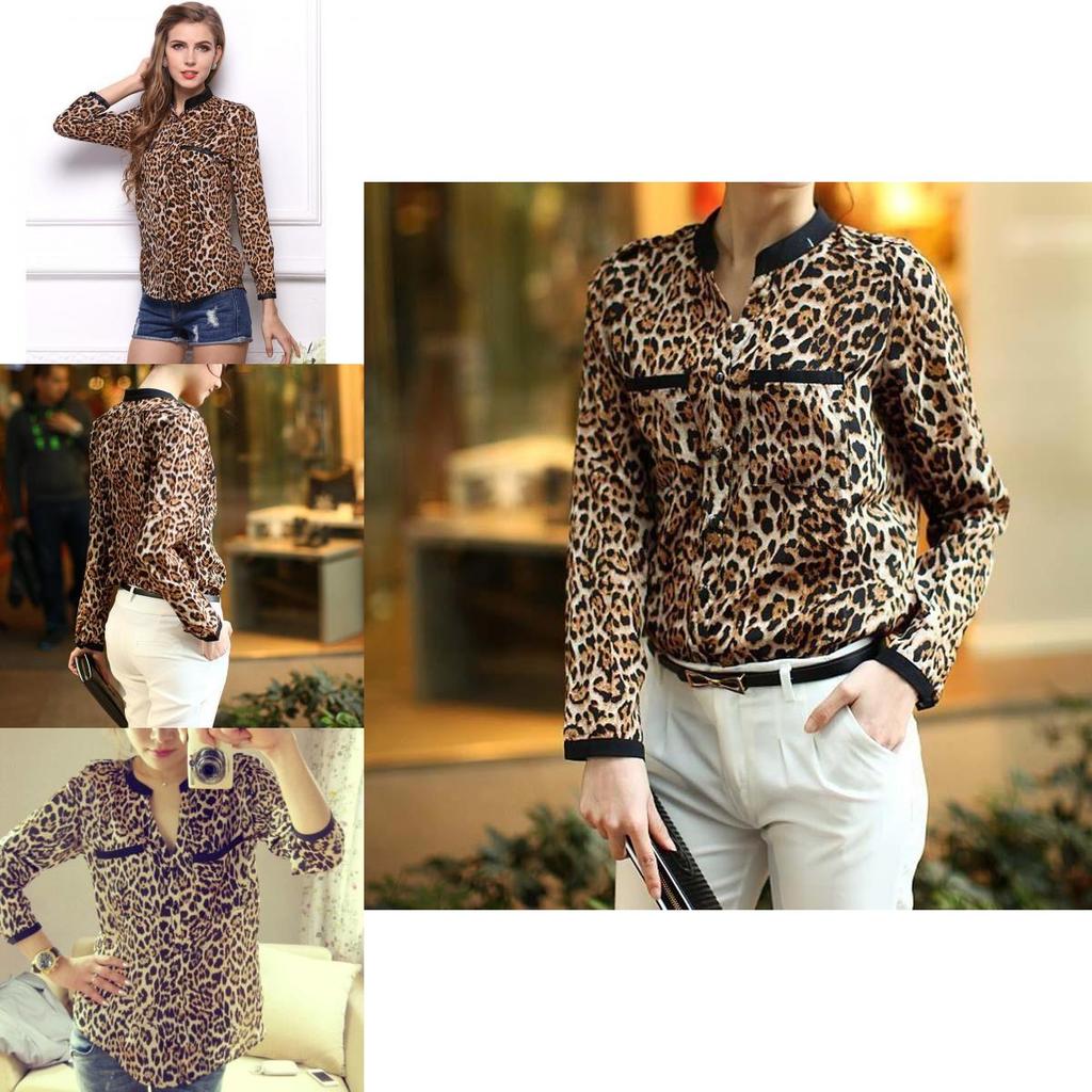 Wonderful New Women Leopard Print Chiffon Long Sleeve Slim Casual Blouse For Elegant Style