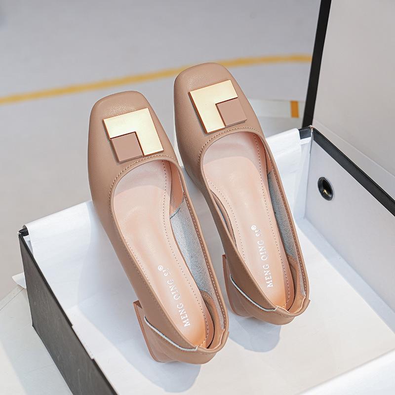 Modne buty na średnim 3 cm obcasie Kobieta Czółenka z prawdziwej skóry Kwadratowy nosek Mary Janes Damskie mokasyny z metalową klamrą Buty wizytowe do biura 2025