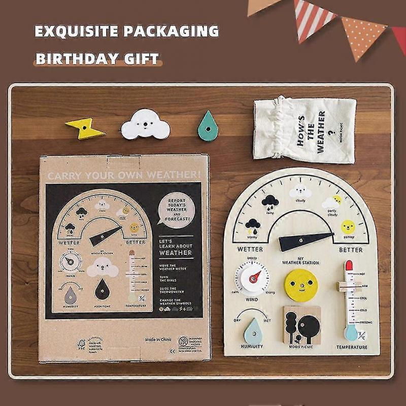 Children\\'s Wooden Weather Station Toys Weather Forecast Early Education Science Education Cognitive