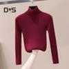 Women Knitted Base Top High Neck Long Sleeve Slim Shirt Solid Color Pullover Thin Sweater for Spring Autumn