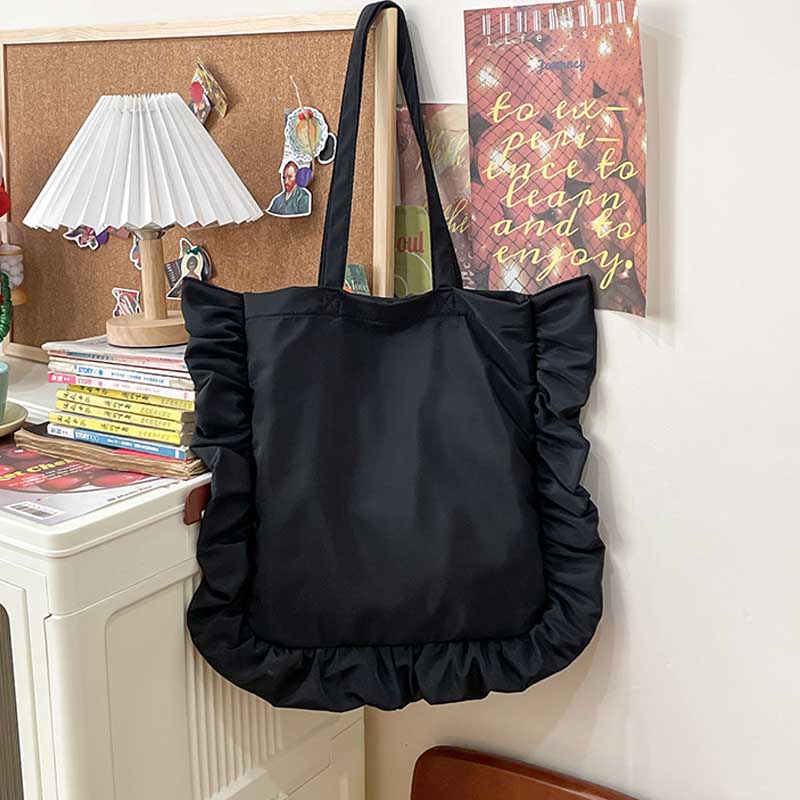 

Vintage Women Tote Bags French Style Ruffles Elegant Sac A Main Femme Large Capacity Light Thin Shoulder Bolso Mujer Handbags 39x39x2cm