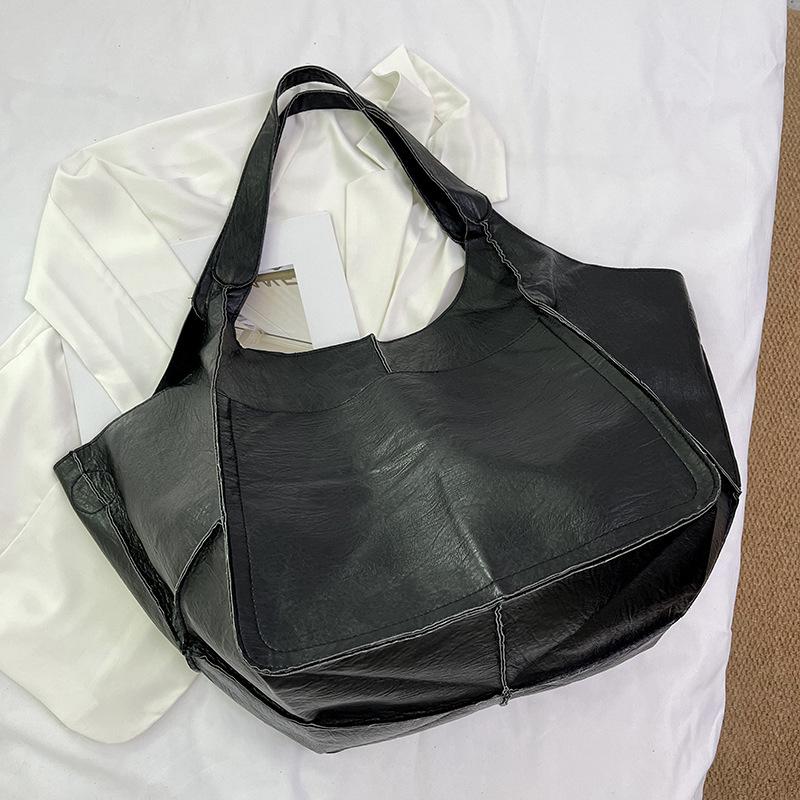 Retro Handmade Big Beach Tote Bag High Capacity Shoulder Solid Color Multifunction Handbags for Ladies