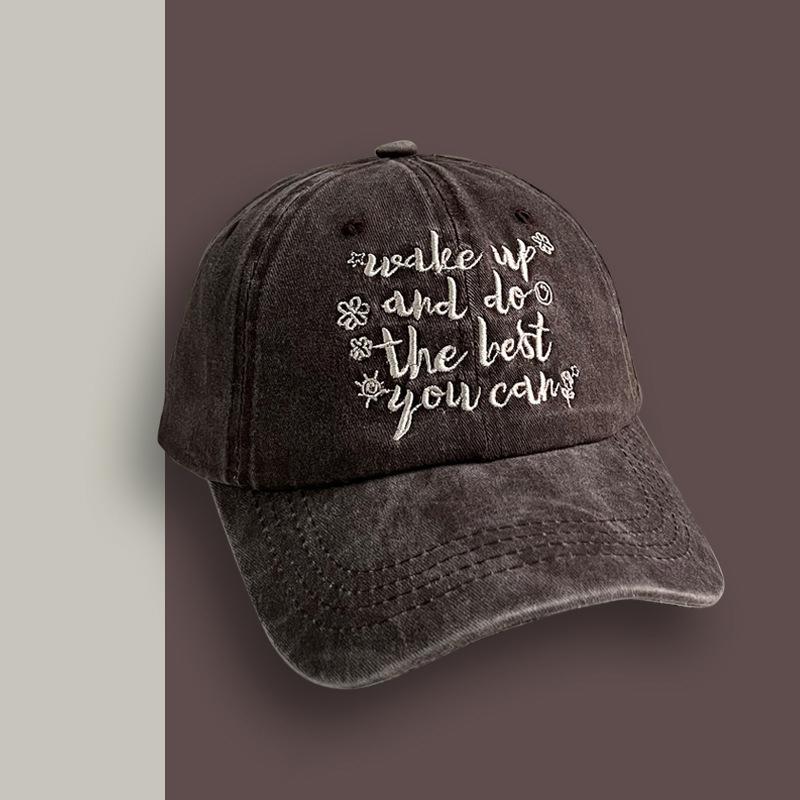 

Washed Cotton Letter Baseball Cap for Women Retro Embroidery Snapback Hat Summer Solid Color Adjustable Couple Sun Visor Hats Adjustable