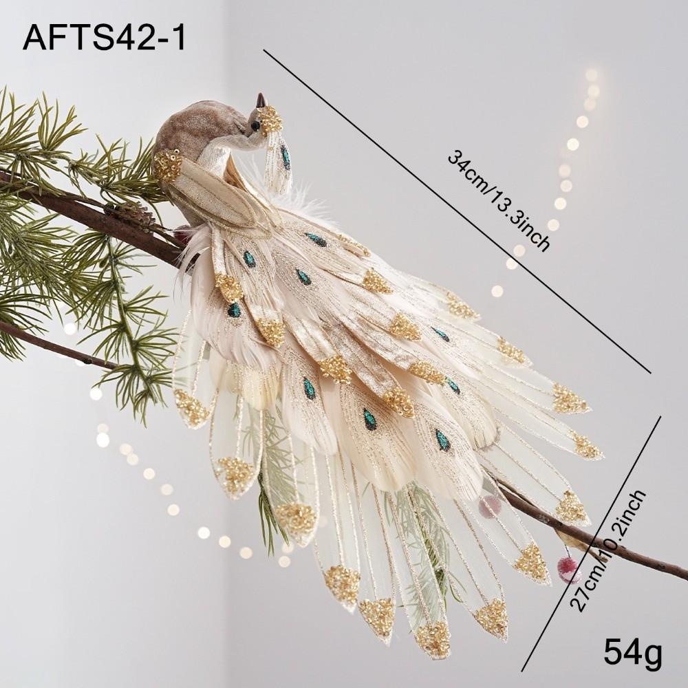 Fabric Feather Peacock Tree Decoration Glitter Accent Peacock Figurine Clip  Holiday Branch Decor