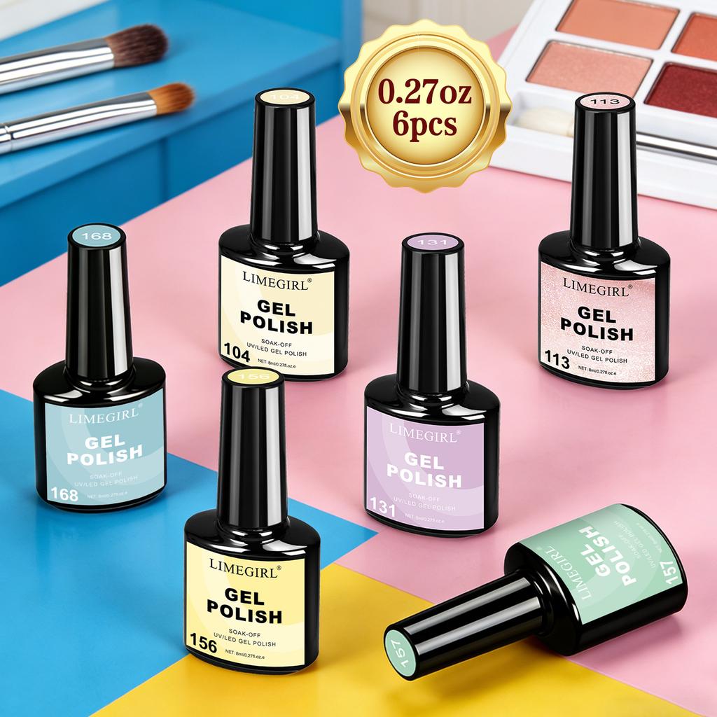 Limegirl 6 Color Macaron Nail Gel Polish Set - Spring Summer Pastel Colors, Ice Cream Shades, Long Lasting & Quick Dry