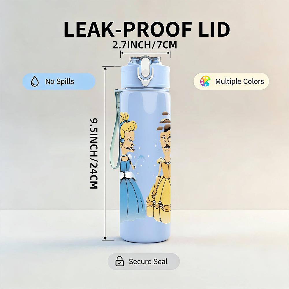 1PC Vintage Royal Princess Cartoon Lady Print 750ml Portable Sports Water Bottle Leakproof Gym Outdoor Travel Drink Cup