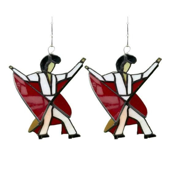 Dancing King Hanging Decoration Stained Glass Style Spinner Kinetic Acrylic Hanging Ornament for Window Porch Garden Artistic Housewarming Gift