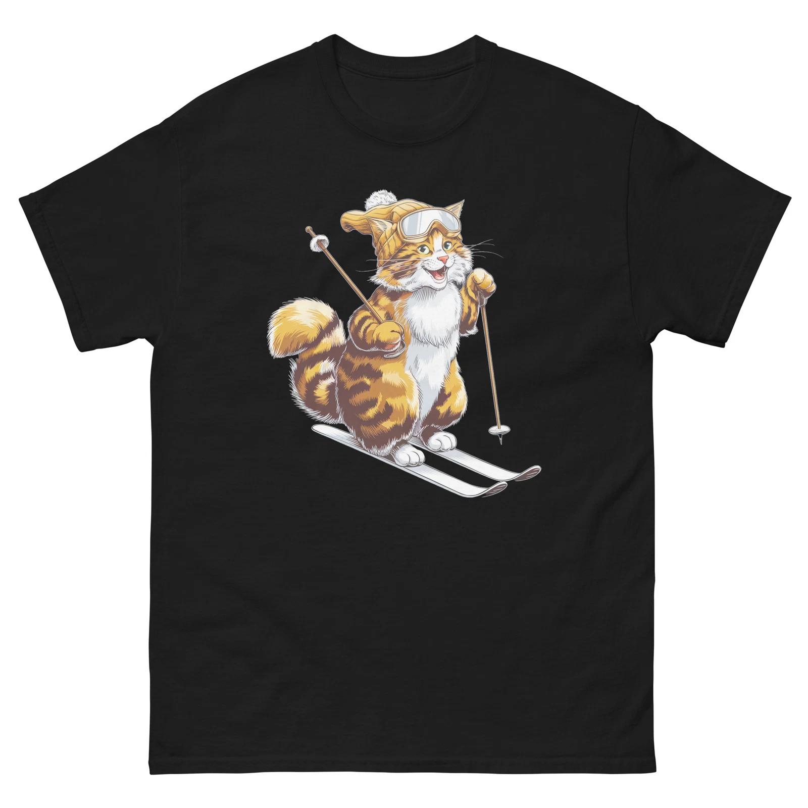 Норвежская лесная кошка Катание на лыжах Веселье Лыжи Лыжник Рубашка Футболка XL