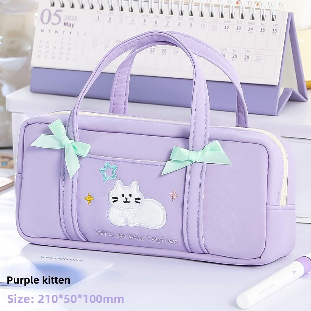 Large Capacity Korean Stationery Bag Embroidery Cat Pen Storage Bag School Office