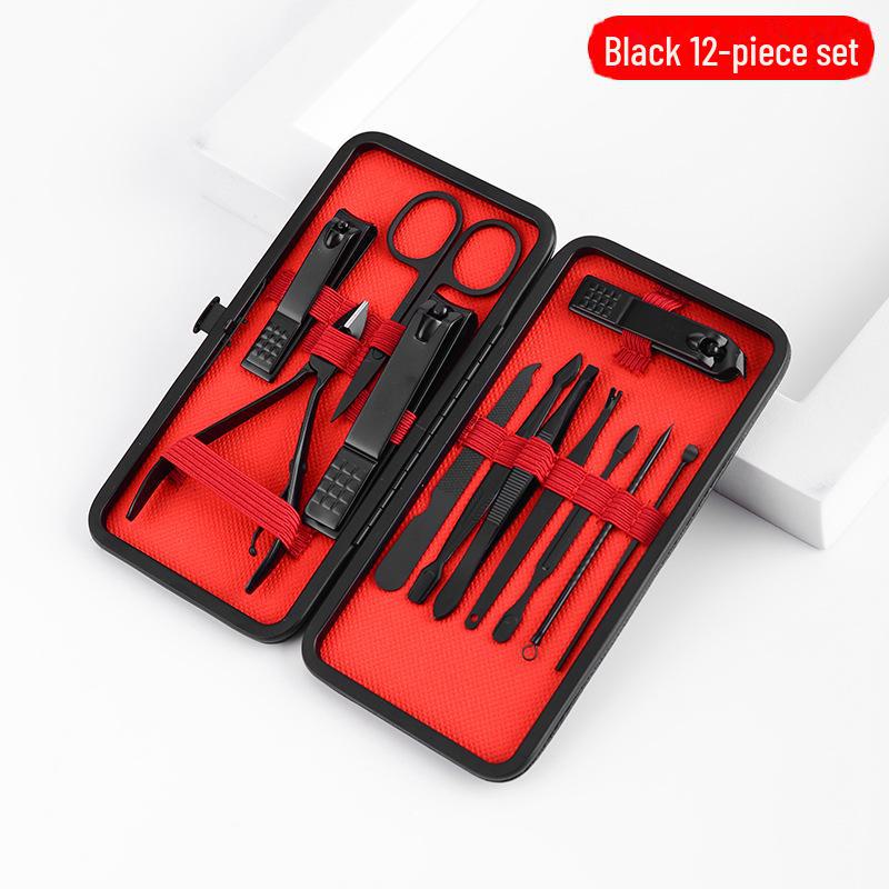 24-teiliges Nagel- & Pflegeset aus schwarzem Edelstahl