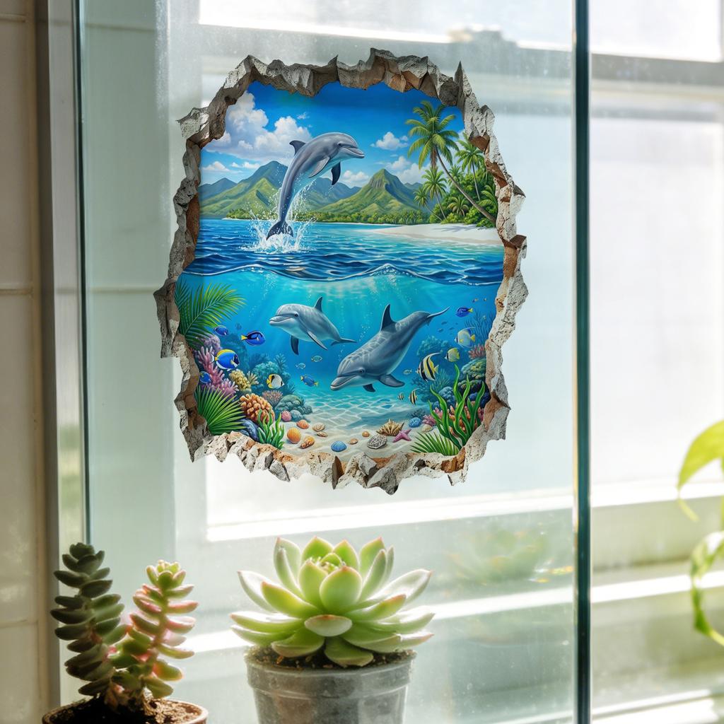 Broken Wall Underwater World Dolphin Living Room Bathroom Toilet Wall Decoration Wall Sticker