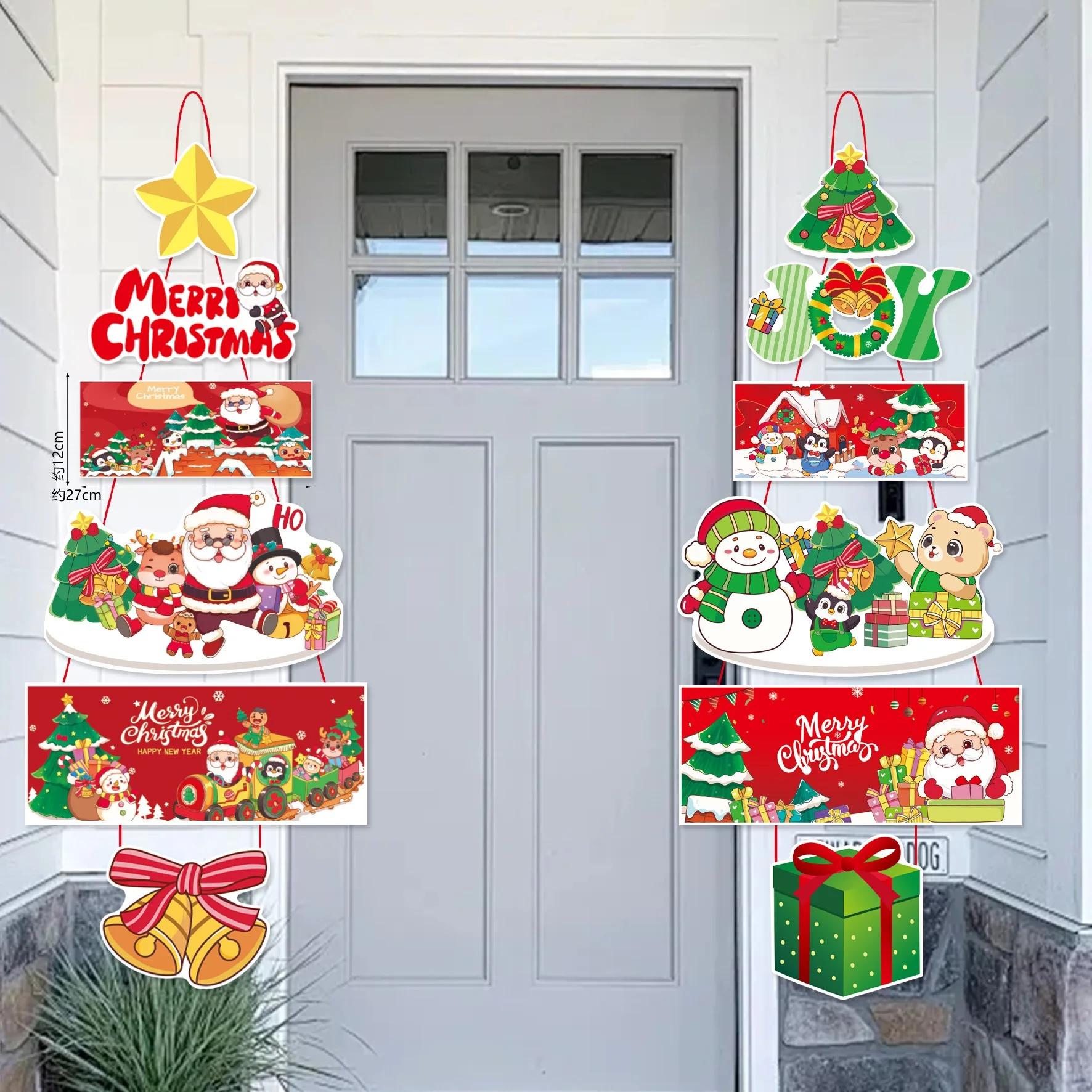 

Christmas Door Hanging Banner Cartoon Santa Claus Snowman Elk Ornaments Xmas Pendants Merry Christma Home Decor Noel Natal 2025