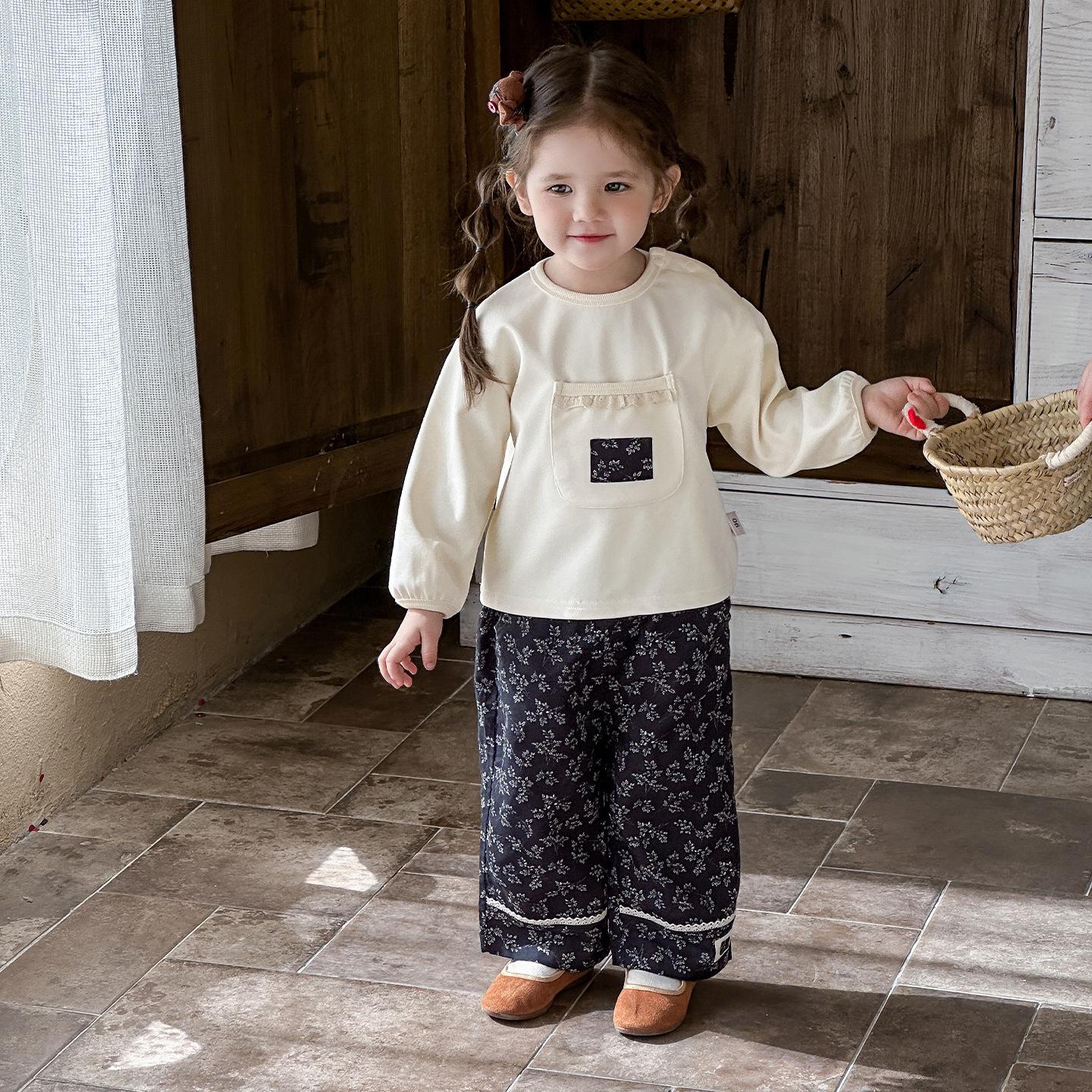 Spring 2026 Infant Girl Korean Style Cartoon Hoodie & Pants Set 100cm грязно-белый