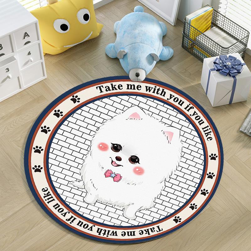 Cute Cartoon Pomeranian Carpet Girl Bedroom Floor Mat Cartoon Dog Pattern Carpet Home Living Room Round Floor Mat