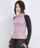 Deumakeu Vintage Solid Raglan Long-Sleeved T-Shirt Pink&Charcoal
