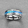 8mm Wide Men's Tungsten Steel Ring with Polished Dome and Three-Groove Inlaid Opal & Abalone Shell