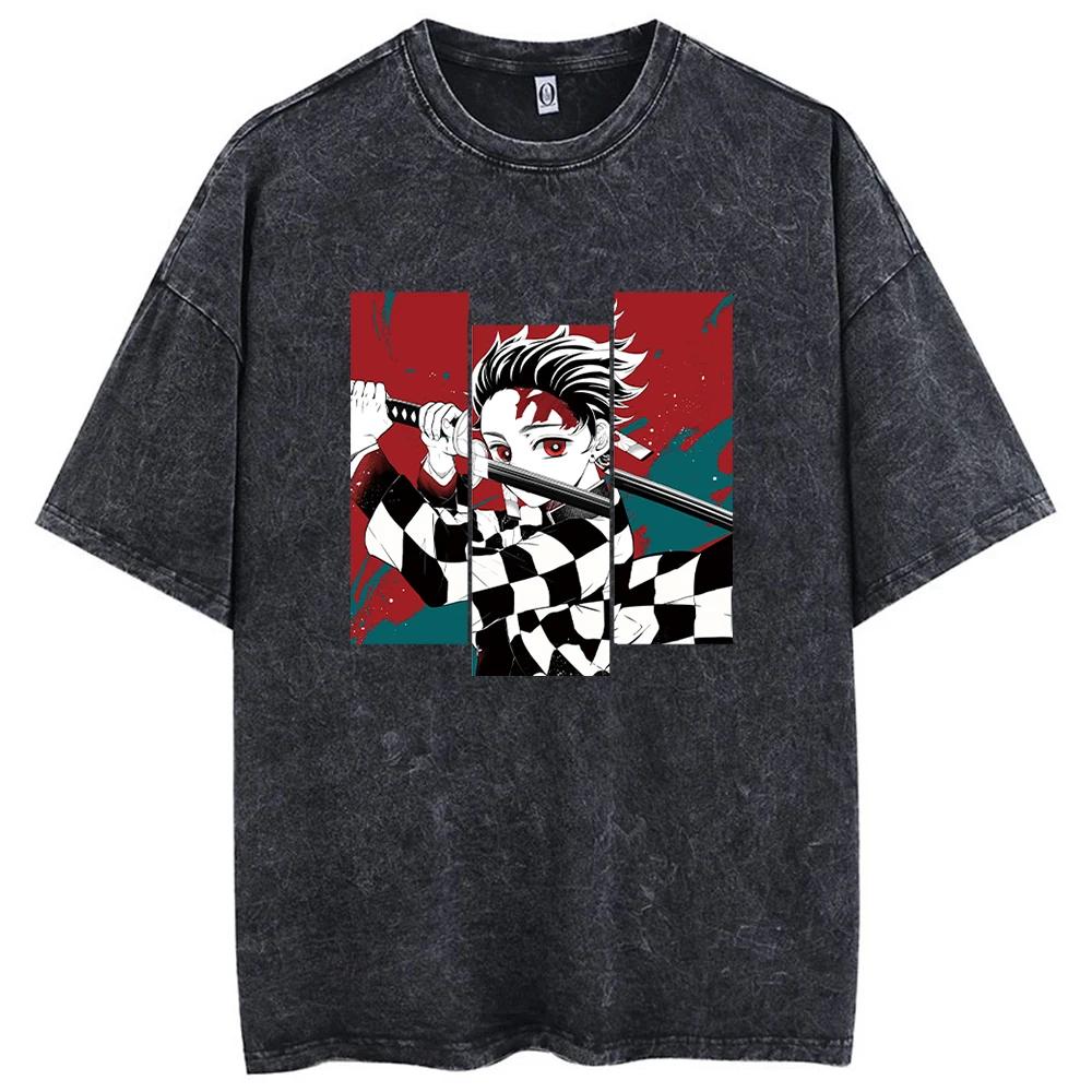 2026 Nouveau T-shirt Chaud Imprimé Anime Lavage Acide 100% Coton Streetwear Hauts Vintage Manga Mode T-shirts Oversize Unisexe