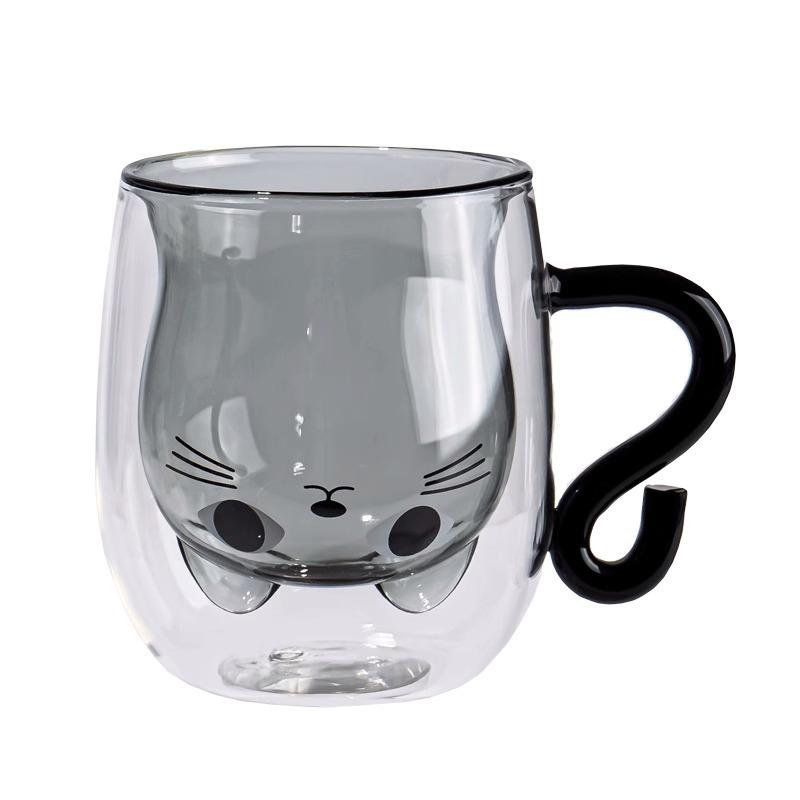 Cat Double-layer Mug High Temperature Resistant Milk Mugs Cute Cup for Girls Water Cups Home Breakfast Cup Coffee Glasses Glass