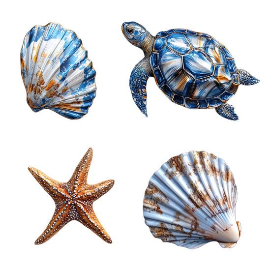 3/4Pcs/Set Wooden Fish Wall Decoration Farmhouse Rustic Nautical Turtle Shell